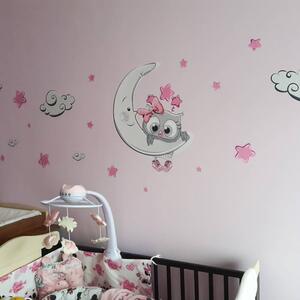INSPIO-textilná prelepiteľná nálepka - Nálepka do detskej izby - Ružovo-sivá sovička