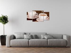Obraz s hodinami Romantika pri káve - 3 dielny Rozmery: 80 x 40 cm