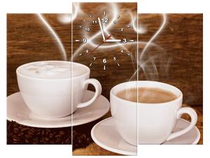 Obraz s hodinami Romantika pri káve - 3 dielny Rozmery: 80 x 40 cm