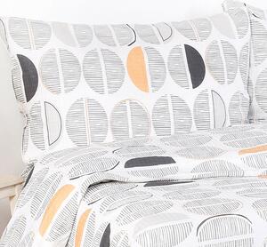 Goldea krepové posteľné obliečky - vzor 981 sivo-oranžové pruhované kruhy na bielom 140 x 200 a 70 x 90 cm