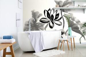 Tapeta akvarelový čiernobiely lotosový kvet