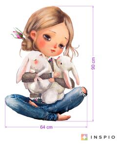 INSPIO-textilná prelepiteľná nálepka - Samolepka - Dievča so zajačikmi