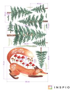 INSPIO-textilná prelepiteľná nálepka - Nálepka na stenu - Folk líška a stromy
