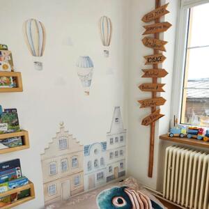 INSPIO-textilná prelepiteľná nálepka - Modré domčeky, nálepky do detskej izby s balónmi
