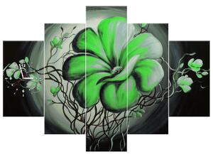 Obraz s hodinami Zelená živá krása - 5 dielny Rozmery: 150 x 105 cm