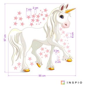 INSPIO-textilná prelepiteľná nálepka - Nálepka jednorožca s ružovými hviezdami