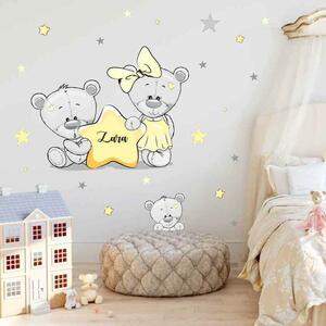 INSPIO-textilná prelepiteľná nálepka - Žlté hviezdy a nálepky medvedíkov s menom