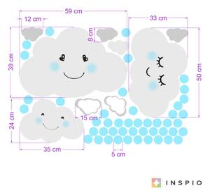 INSPIO-textilná prelepiteľná nálepka - Nálepka na stenu - Obláčiky s modrými bodkami