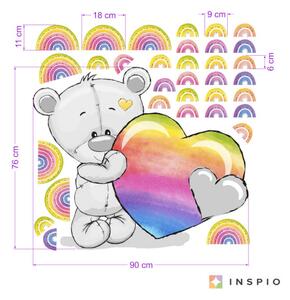 INSPIO-textilná prelepiteľná nálepka - Veselý macko s farebnými dúhami