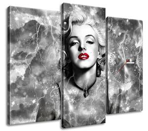 Obraz s hodinami Elektrizujúca Marilyn Monroe - 3 dielny Rozmery: 90 x 70 cm