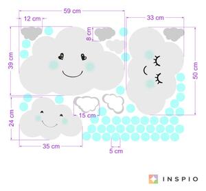 INSPIO-textilná prelepiteľná nálepka - Nálepka na stenu - Obláčiky s mätovými bodkami