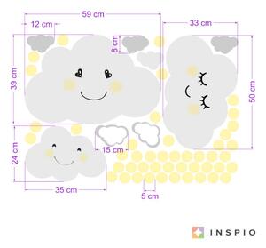 INSPIO-textilná prelepiteľná nálepka - Nálepka na stenu - Obláčiky so žltými bodkami