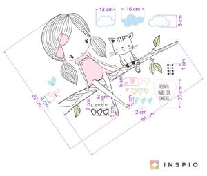 INSPIO-textilná prelepiteľná nálepka - INSPIO víla na konári s mačičkou v ružovom