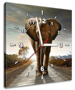 Obraz s hodinami Osamelý silný slon Rozmery: 30 x 30 cm