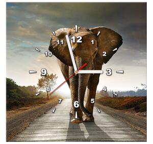 Obraz s hodinami Osamelý silný slon Rozmery: 30 x 30 cm