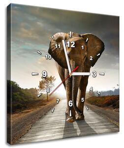 Obraz s hodinami Osamelý silný slon Rozmery: 60 x 40 cm