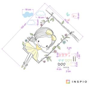 INSPIO-textilná prelepiteľná nálepka - Žltá víla na hojdačke, samolepka na stenu