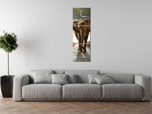 Obraz s hodinami Osamelý silný slon - 3 dielny Rozmery: 30 x 90 cm