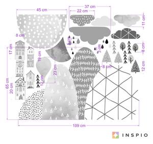 INSPIO-textilná prelepiteľná nálepka - Sivé nálepky na stenu kopcov a domčekov