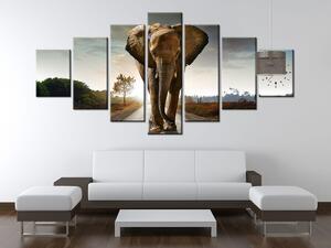 Obraz s hodinami Osamelý silný slon - 7 dielny Rozmery: 210 x 100 cm