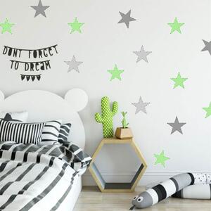 INSPIO-textilná prelepiteľná nálepka - Zelené farebné hviezdy, nálepka na stenu
