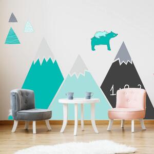 INSPIO-textilná prelepiteľná nálepka - Nálepka hôr a kopcov v tyrkysových farbách s tabuľovou fóliou