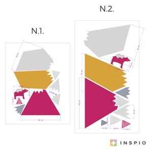 INSPIO-textilná prelepiteľná nálepka - Nálepka hôr a kopcov v ružovej a horčicovej