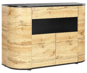 4-dverová komoda svetlé drevo čierna MDF materiál so zásuvkami a policami rustikálny štýl chodba obývačka spálňa