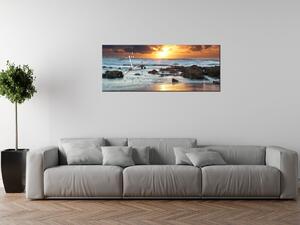 Obraz s hodinami Západ slnka nad oceánom Rozmery: 100 x 40 cm