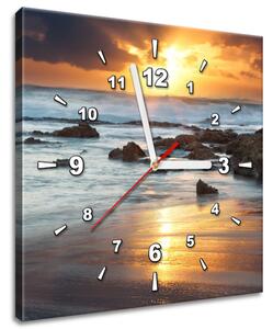 Obraz s hodinami Západ slnka nad oceánom Rozmery: 100 x 40 cm