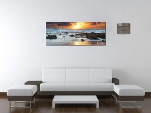Obraz s hodinami Západ slnka nad oceánom Rozmery: 30 x 30 cm