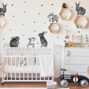 INSPIO-textilná prelepiteľná nálepka - Nálepky na stenu - Sivé zajačiky do detskej izby