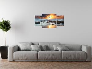 Obraz s hodinami Západ slnka nad oceánom - 3 dielny Rozmery: 80 x 40 cm