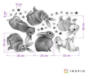 INSPIO-textilná prelepiteľná nálepka - Nálepky na stenu - Sivé zajačiky do detskej izby