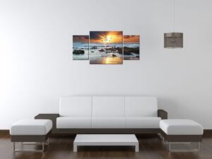 Obraz s hodinami Západ slnka nad oceánom - 3 dielny Rozmery: 100 x 70 cm