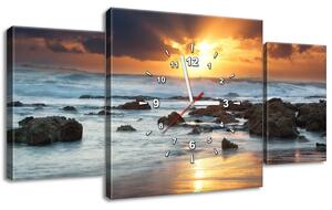 Obraz s hodinami Západ slnka nad oceánom - 3 dielny Rozmery: 100 x 70 cm