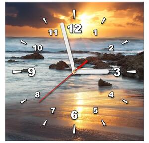 Obraz s hodinami Západ slnka nad oceánom Rozmery: 30 x 30 cm