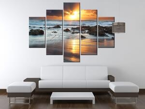 Obraz s hodinami Západ slnka nad oceánom - 5 dielny Rozmery: 150 x 105 cm