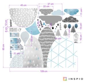 INSPIO-textilná prelepiteľná nálepka - Modré nálepky na stenu kopcov a domčekov