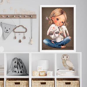 INSPIO-dibondový obraz - Obraz do detskej izby - Dievčatko so zajačikmi