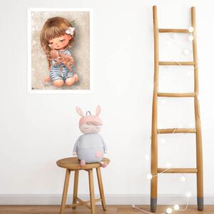 INSPIO-dibondový obraz - Obraz na stenu - Dievčatko so srnkou v béžovom