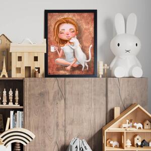 INSPIO-dibondový obraz - Obraz na stenu - Dievča s mačkou