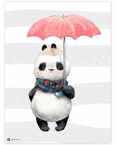 INSPIO-dibondový obraz - Obrázok Pandy s červeným dáždnikom