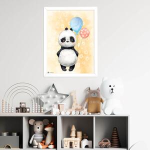 INSPIO-dibondový obraz - Obrázok do detskej izby Panda s balónmi v oranžovom