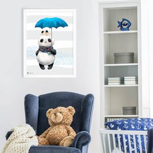 INSPIO-dibondový obraz - Obrázok do detskej izby Panda s modrým dáždnikom