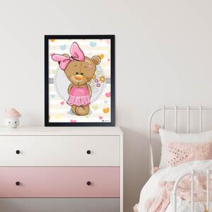 INSPIO-dibondový obraz - Obraz medvedíka s ružovou mašľou do dievčenskej izby