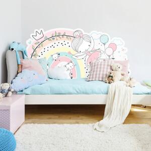 INSPIO-textilná prelepiteľná nálepka - Zástena víla s dúhou k detskej posteli
