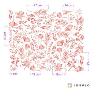 INSPIO-textilná prelepiteľná nálepka - Rastlinný motív, červené kvety a listy- nálepka na stenu