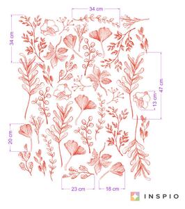 INSPIO-textilná prelepiteľná nálepka - Nálepka rastlín- prírodný vzor kvetov a listov v červenom prevedení