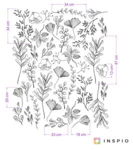 INSPIO-textilná prelepiteľná nálepka - Samolepka kvetov a listov v elegantnom čiernobielom prevedení